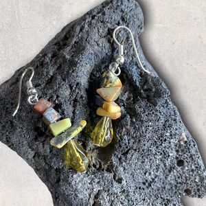 HEALING STONES DANGLE DROP HOOK EARRINGS TOPAZ BERYL GROSSULAR GARNET OLIVINTE